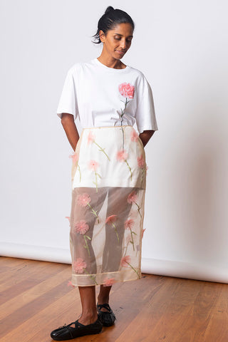 Sheer Organza Pencil Skirt - Nude/Multi