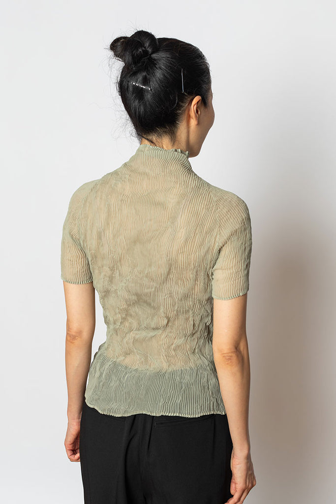 Short Sleeve Chiffon Twist Top - Kudzu Khaki