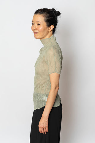 Short Sleeve Chiffon Twist Top - Kudzu Khaki