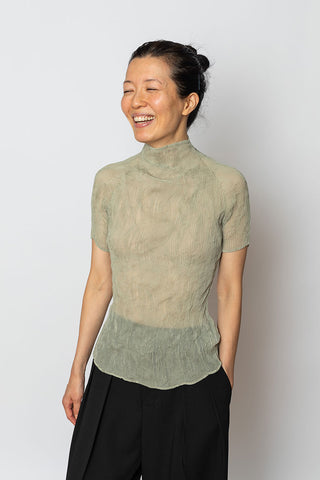 Short Sleeve Chiffon Twist Top - Kudzu Khaki