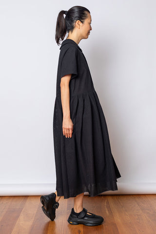 Short Sleeve Cotton Lace Dress - Black