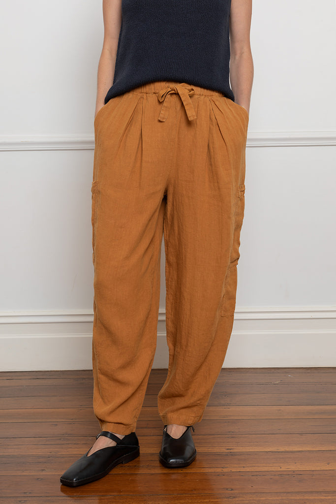 Side Pocket Garment Dyed Linen Trousers