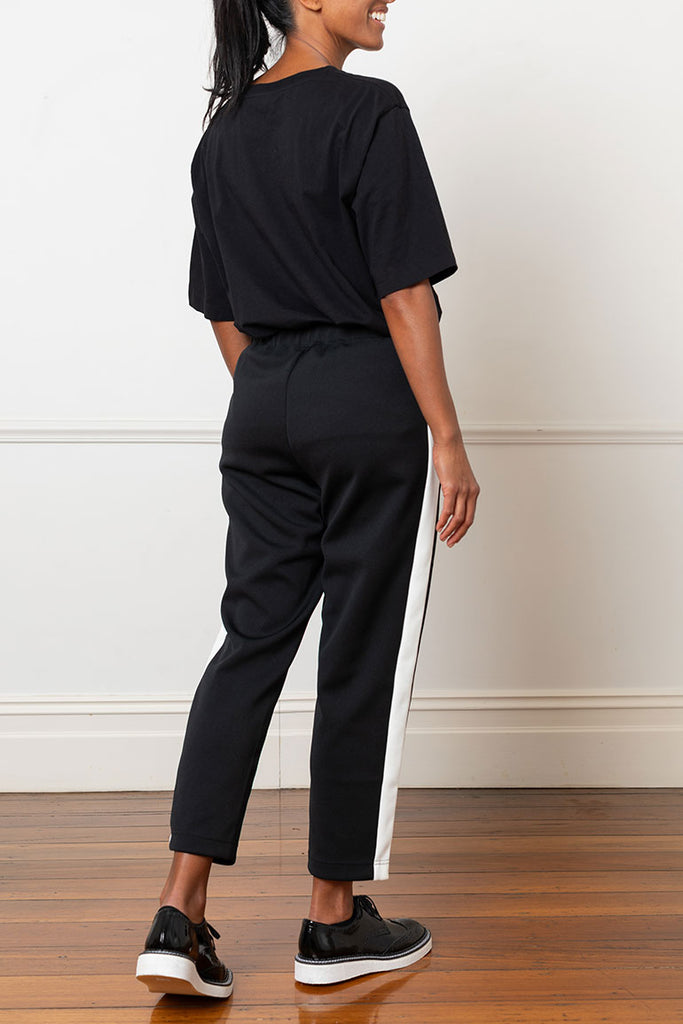 Side Stripe Track Pants - Black/White