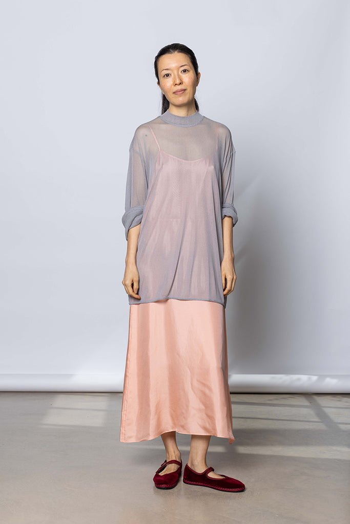 Silk Net Oversized Long Sleeve T-Shirt - Grey
