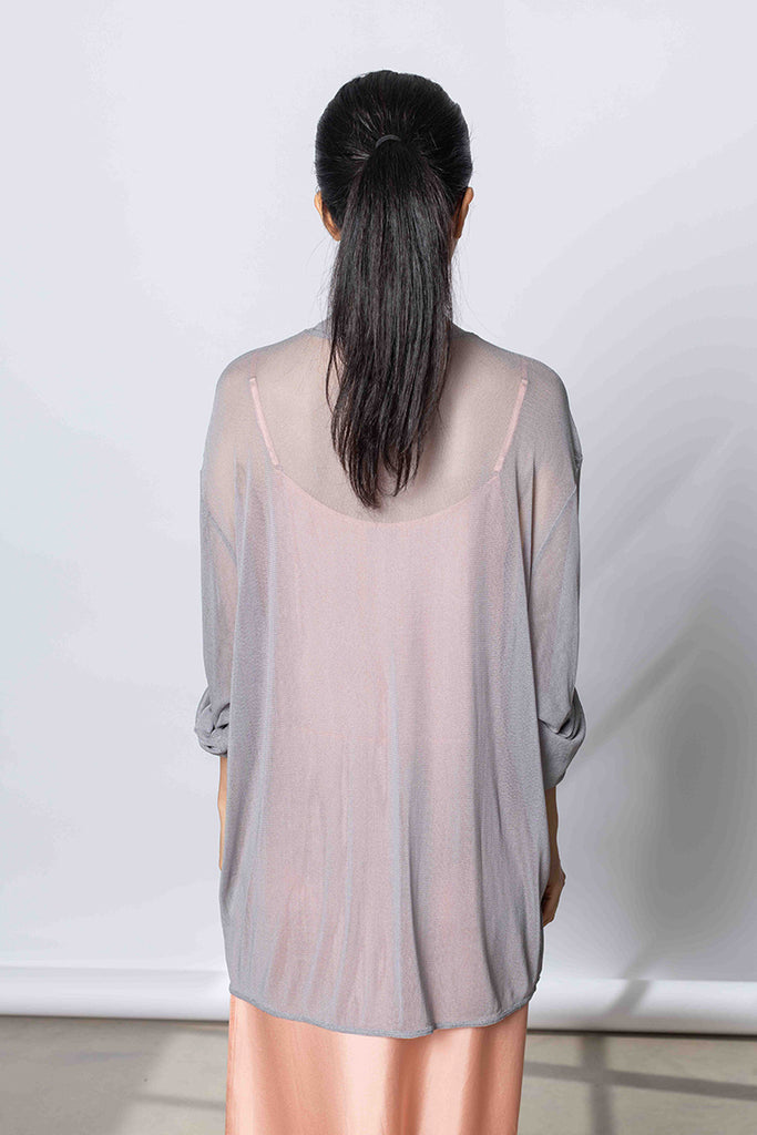 Silk Net Oversized Long Sleeve T-Shirt - Grey