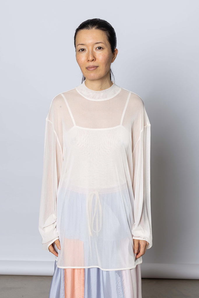 Silk Net Oversized Long Sleeve T-Shirt - White Pink