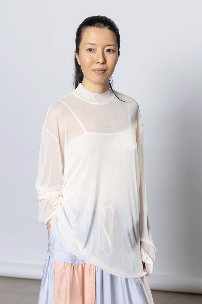 Silk Net Oversized Long Sleeve T-Shirt - White Pink