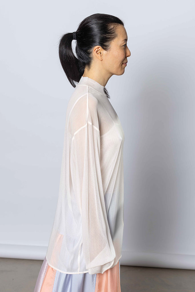 Silk Net Oversized Long Sleeve T-Shirt - White Pink