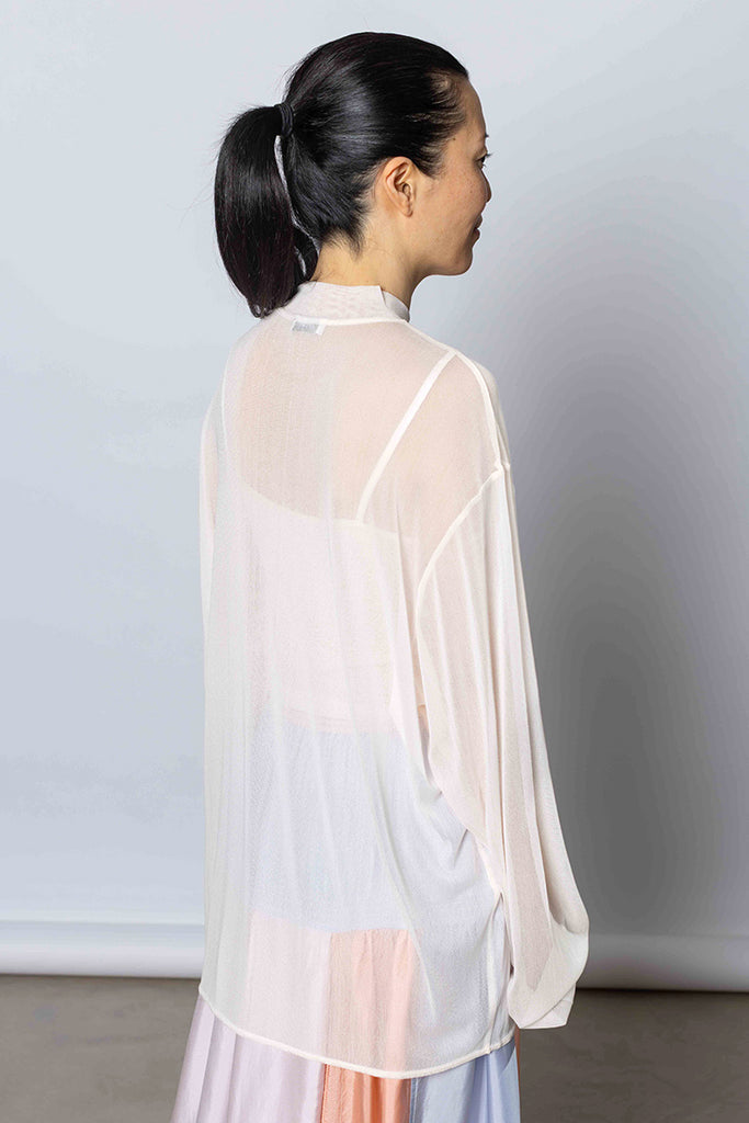Silk Net Oversized Long Sleeve T-Shirt - White Pink