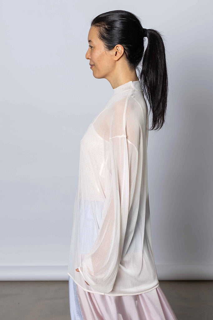 Silk Net Oversized Long Sleeve T-Shirt - White Pink
