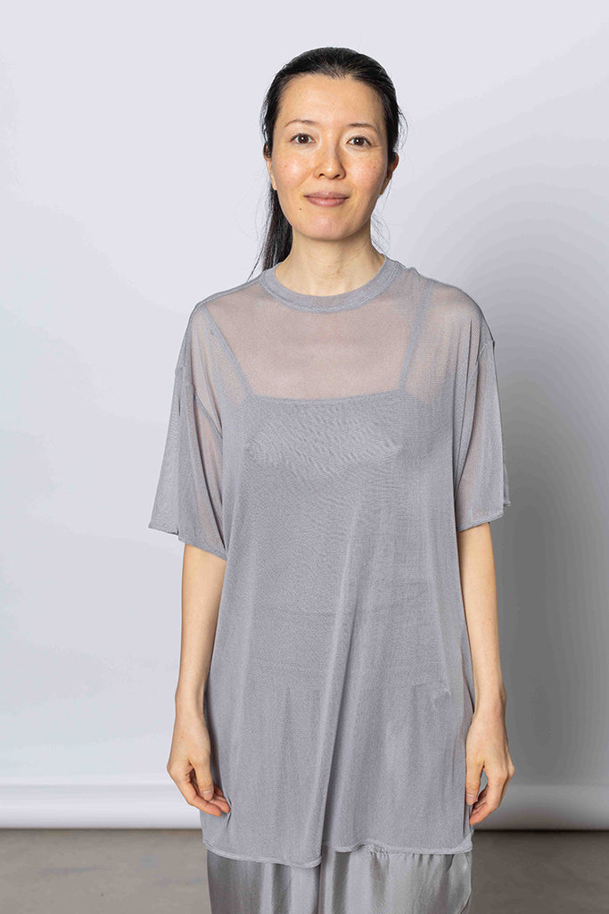 Silk Net Oversized Short Sleeve T-Shirt - Grey