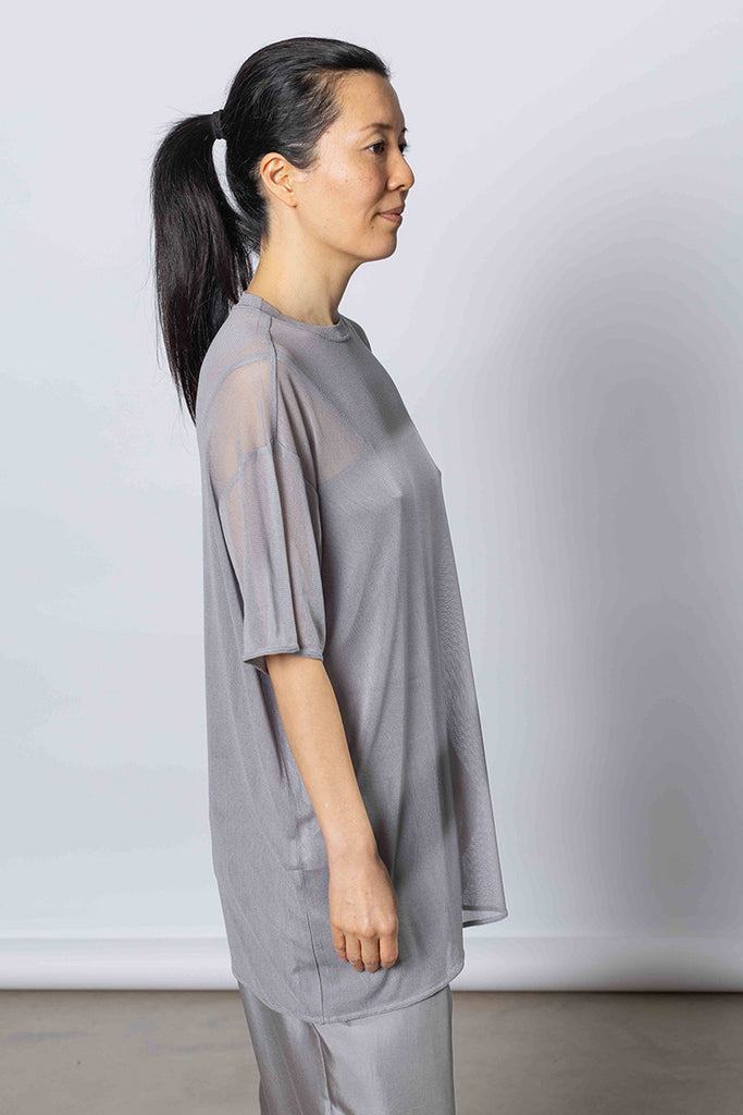 Silk Net Oversized Short Sleeve T-Shirt - Grey