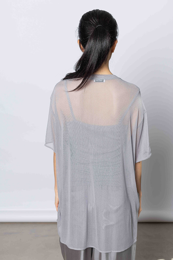 Silk Net Oversized Short Sleeve T-Shirt - Grey