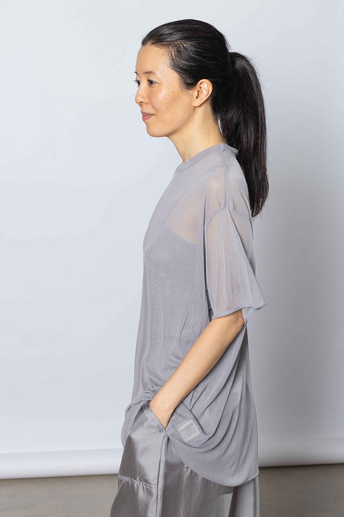 Silk Net Oversized Short Sleeve T-Shirt - Grey