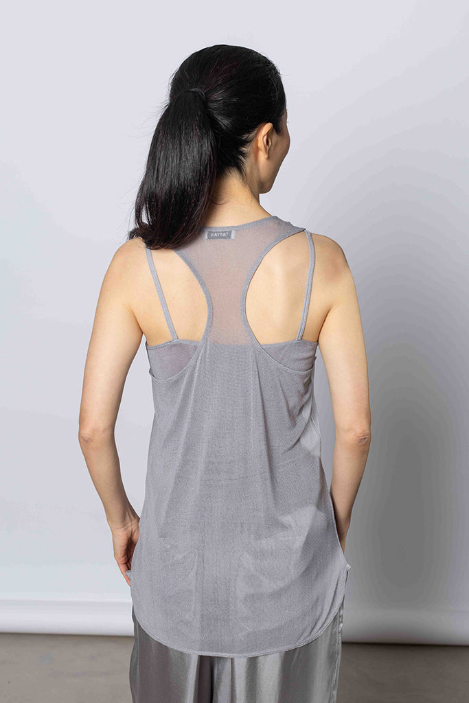 Silk Net Racer Back Tank - Grey