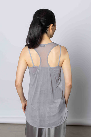Silk Net Racer Back Tank - Grey