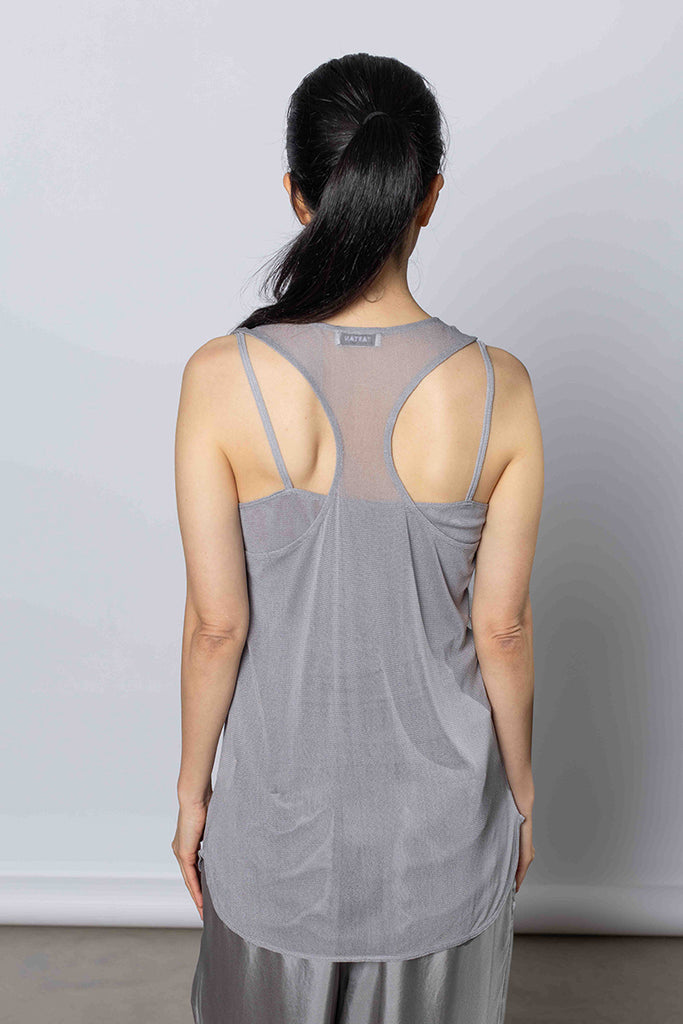 Silk Net Racer Back Tank - Grey