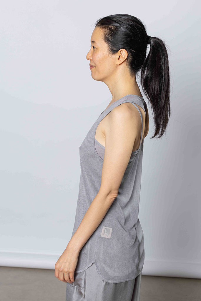 Silk Net Racer Back Tank - Grey
