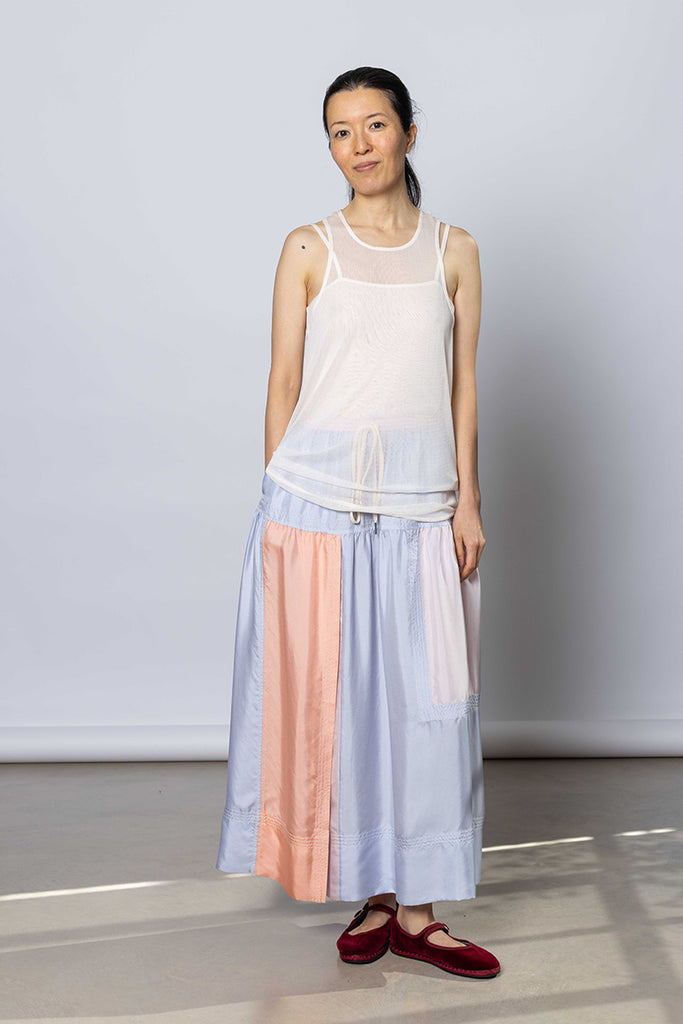 Silk Net Racer Back Tank - White Pink