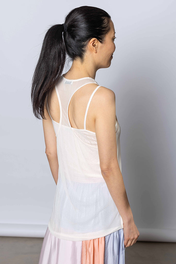 Silk Net Racer Back Tank - White Pink