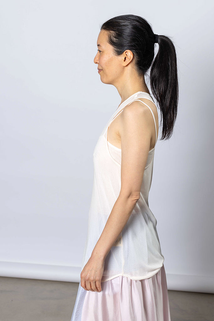 Silk Net Racer Back Tank - White Pink