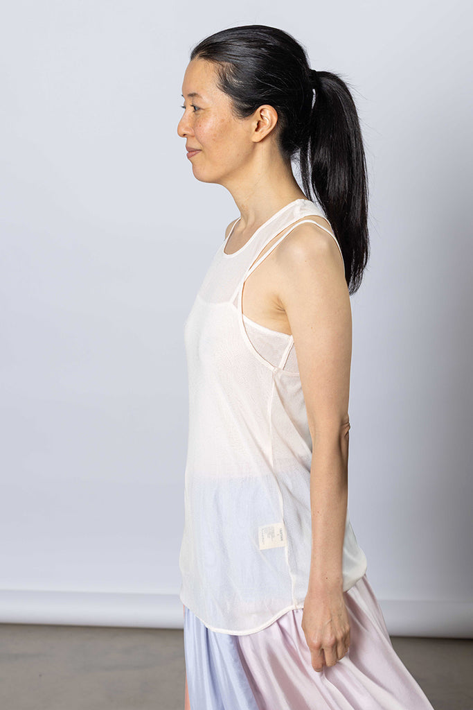 Silk Net Racer Back Tank - White Pink