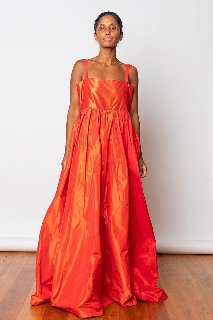 Silk Taffeta Dress - Orange Red