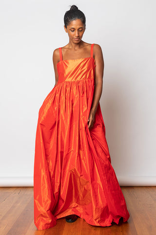 Silk Taffeta Dress - Orange Red
