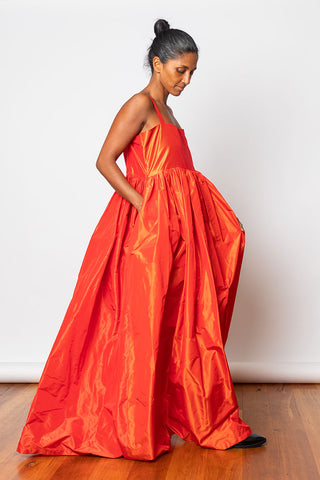 Silk Taffeta Dress - Orange Red