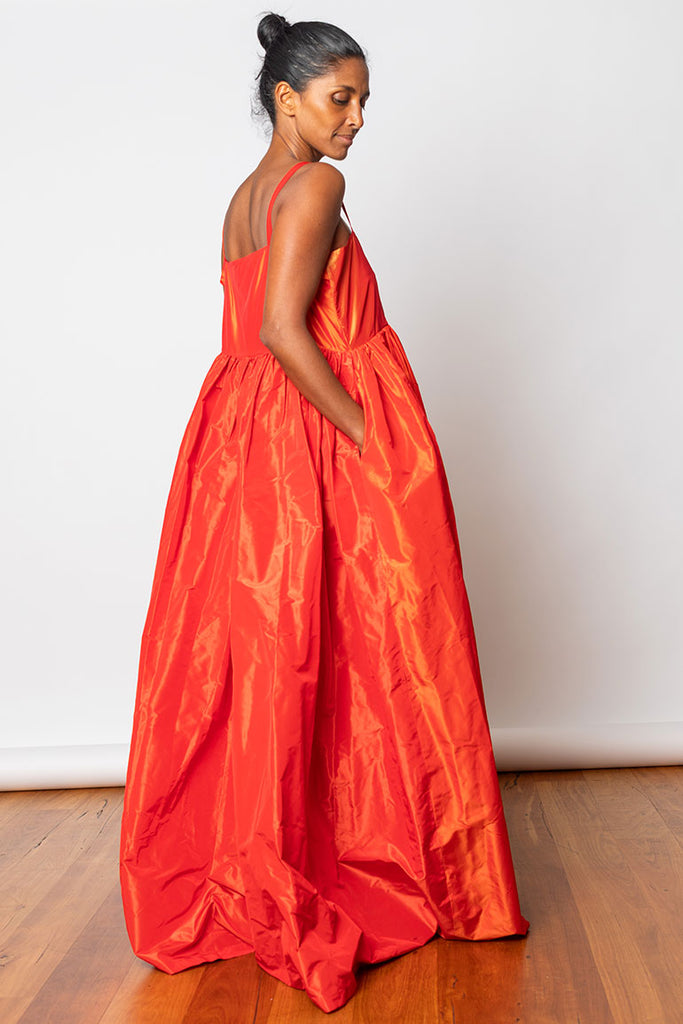 Silk Taffeta Dress - Orange Red
