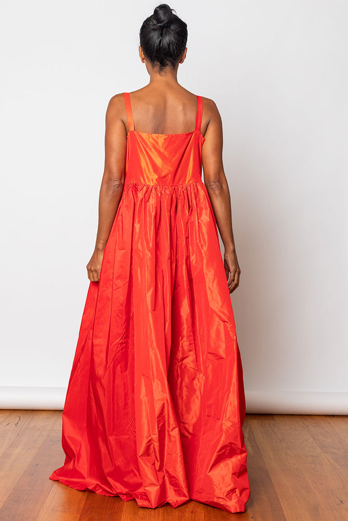 Silk Taffeta Dress - Orange Red