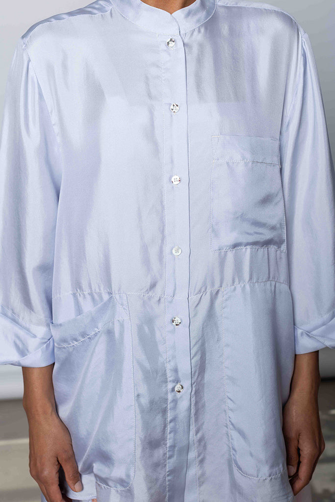 Silk Twill 7/8th Sleeve Shirt - Camas Blue