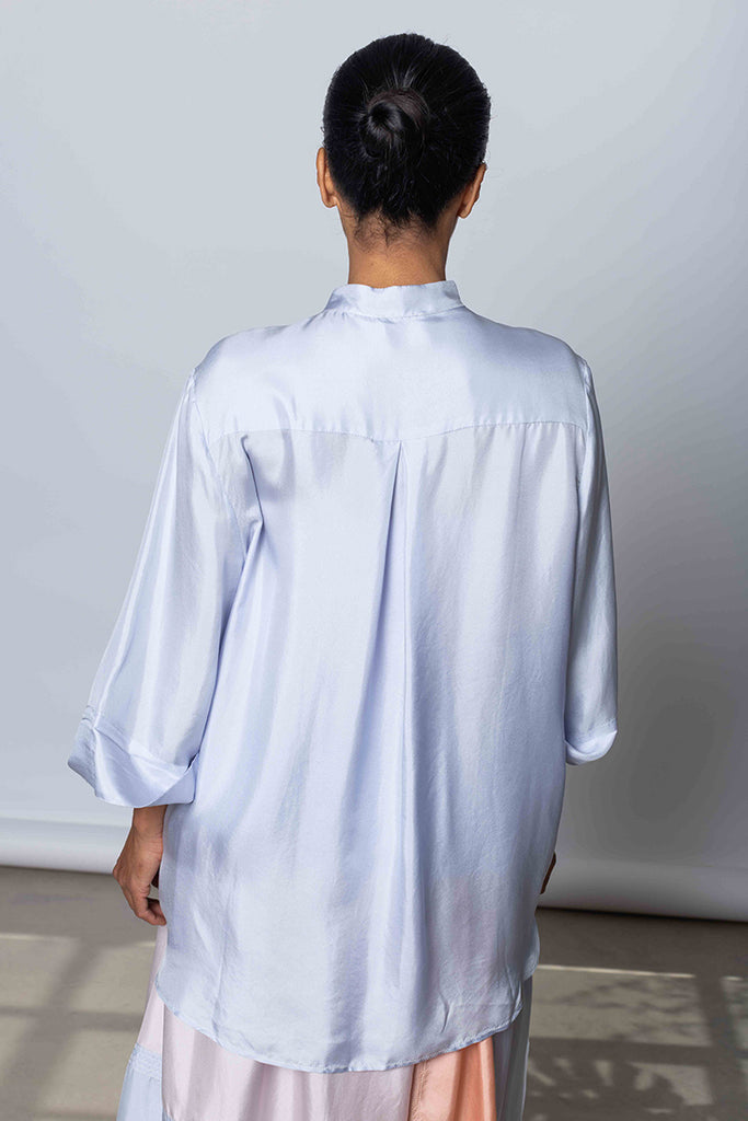 Silk Twill 7/8th Sleeve Shirt - Camas Blue