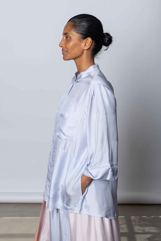 Silk Twill 7/8th Sleeve Shirt - Camas Blue