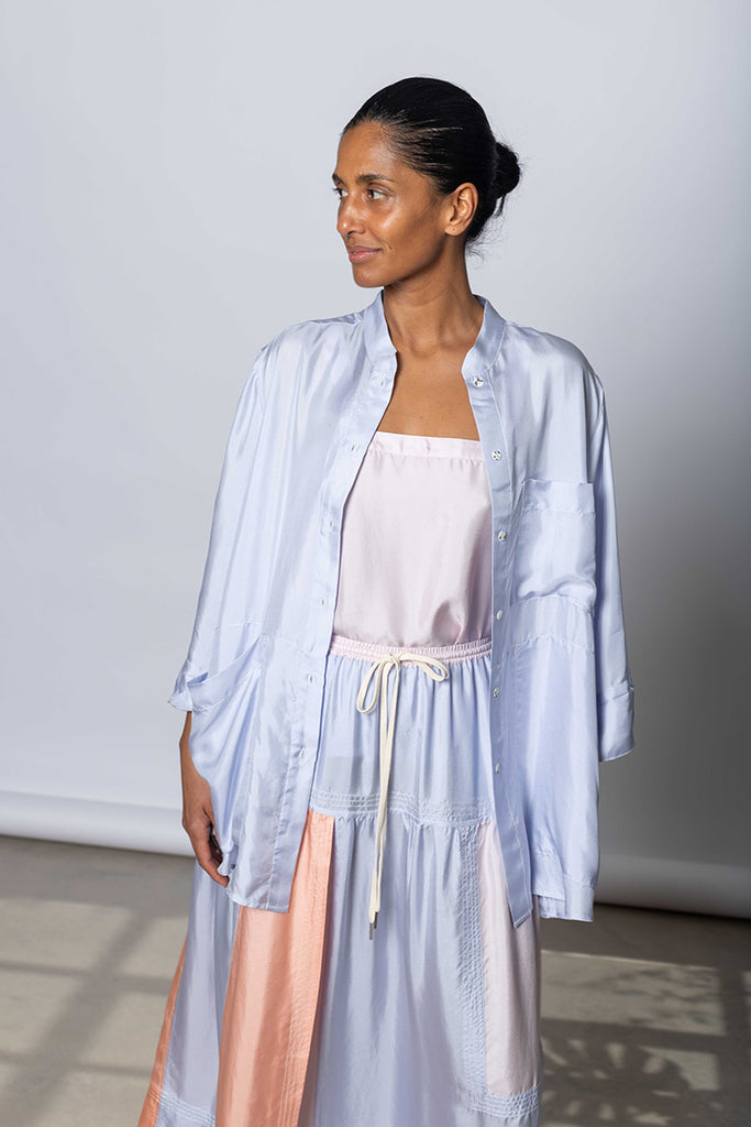 Silk Twill 7/8th Sleeve Shirt - Camas Blue