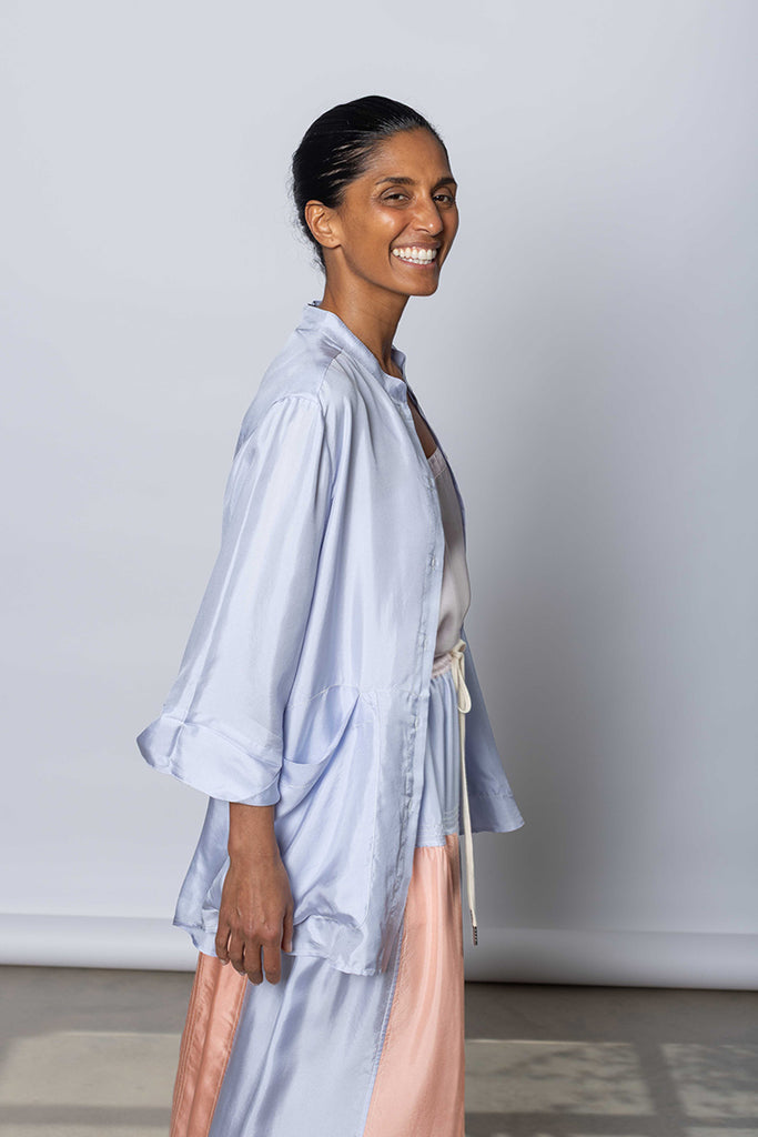 Silk Twill 7/8th Sleeve Shirt - Camas Blue