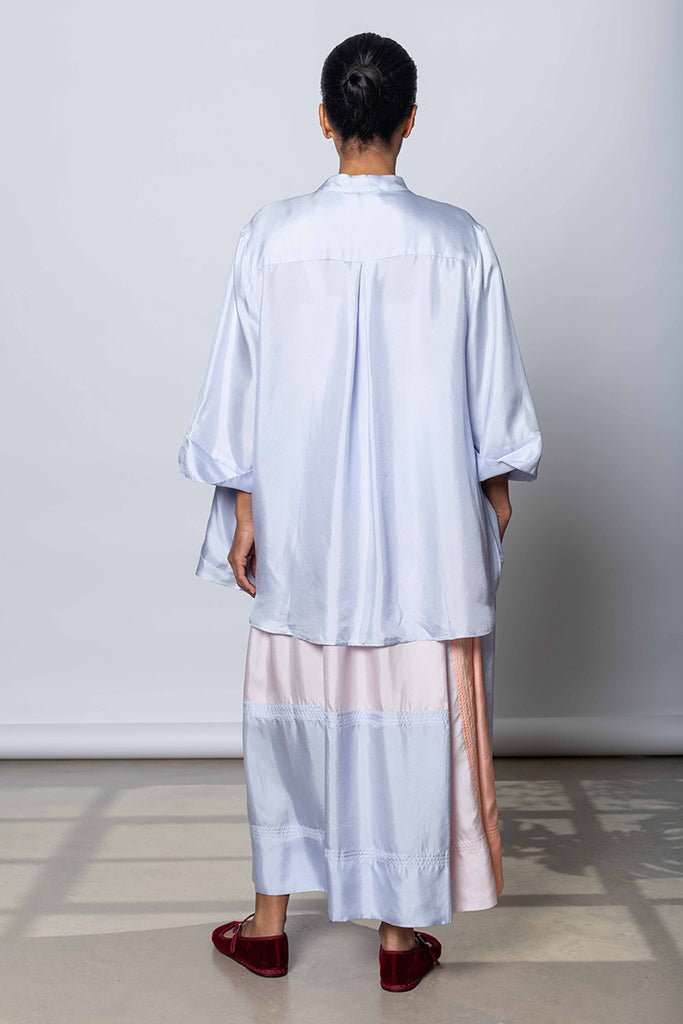 Silk Twill 7/8th Sleeve Shirt - Camas Blue