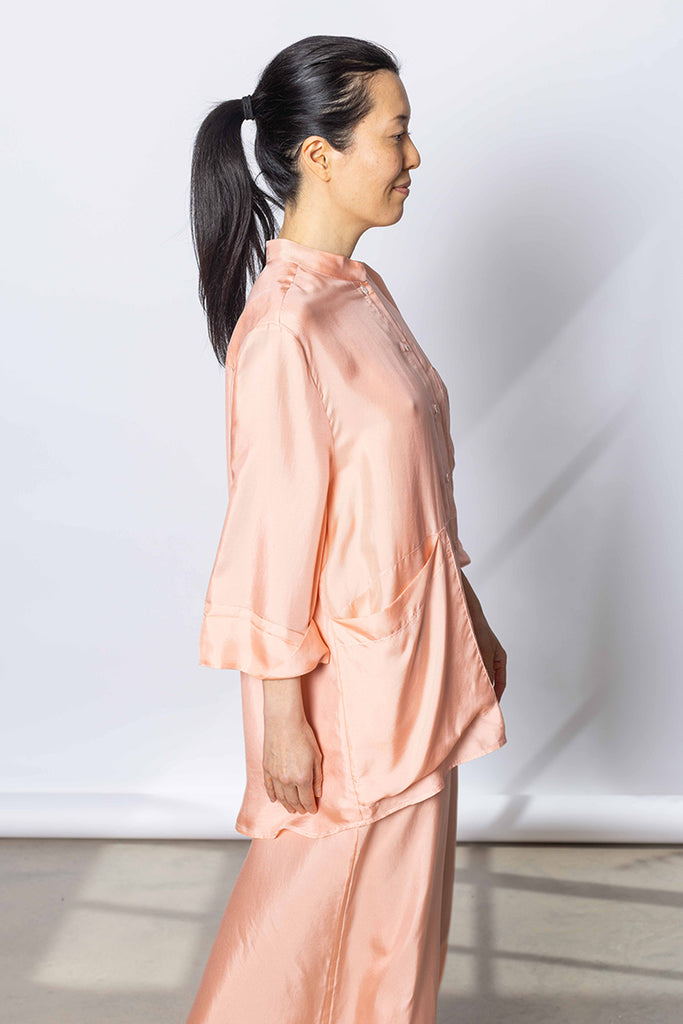 Silk Twill 7/8th Sleeve Shirt - Peach