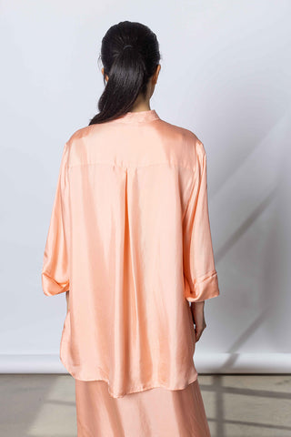 Silk Twill 7/8th Sleeve Shirt - Peach