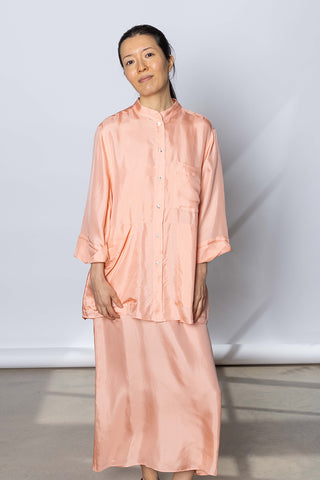 Silk Twill 7/8th Sleeve Shirt - Peach