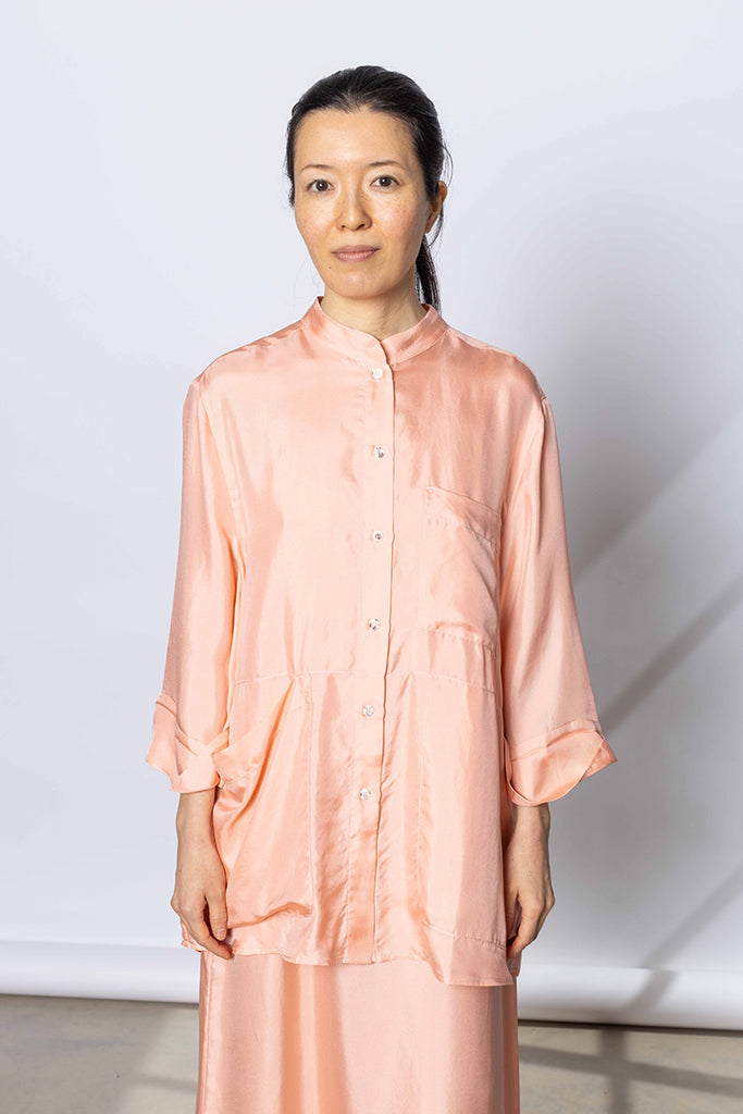 Silk Twill 7/8th Sleeve Shirt - Peach