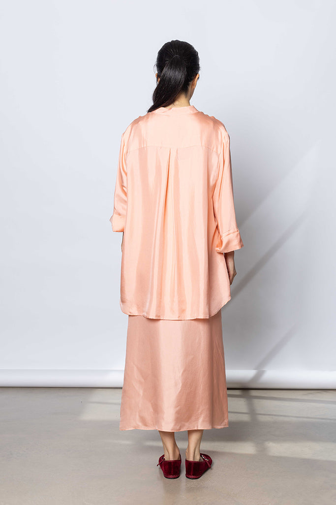 Silk Twill 7/8th Sleeve Shirt - Peach