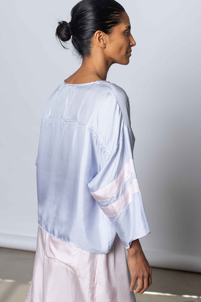 Silk Twill Baseball T-Shirt - Camas Blue/White Lilac