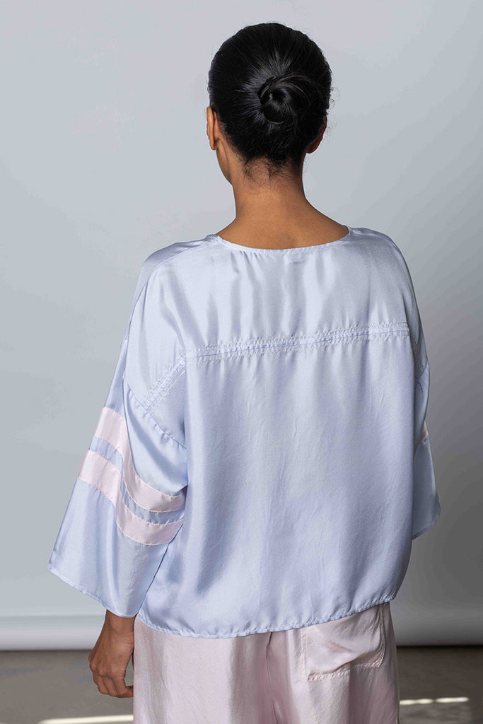 Silk Twill Baseball T-Shirt - Camas Blue/White Lilac