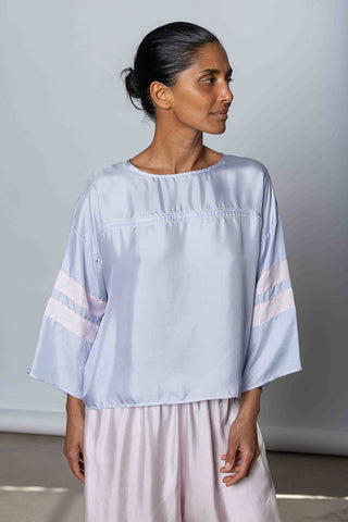 Silk Twill Baseball T-Shirt - Camas Blue/White Lilac