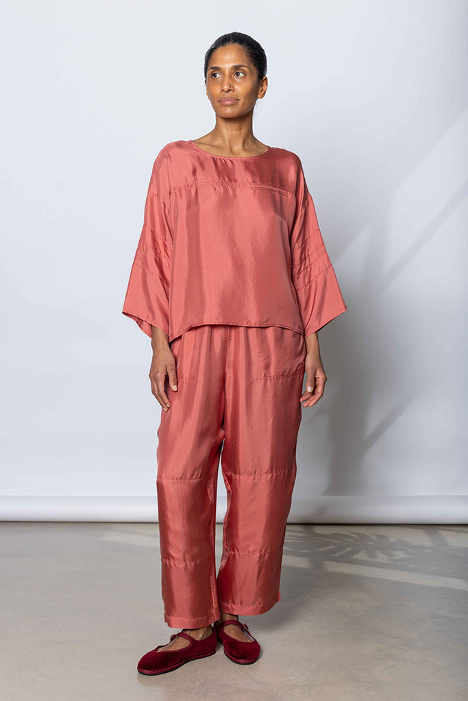 Silk Twill Baseball T-Shirt - Terracotta