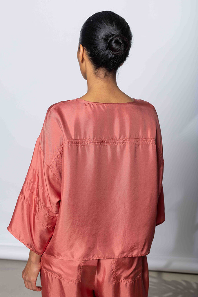 Silk Twill Baseball T-Shirt - Terracotta