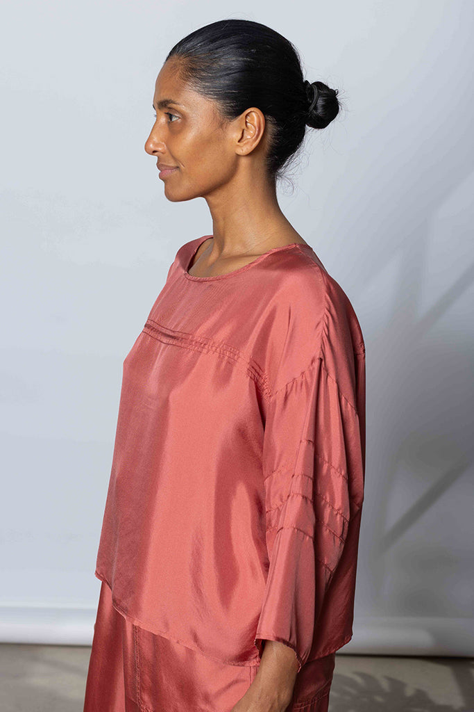 Silk Twill Baseball T-Shirt - Terracotta