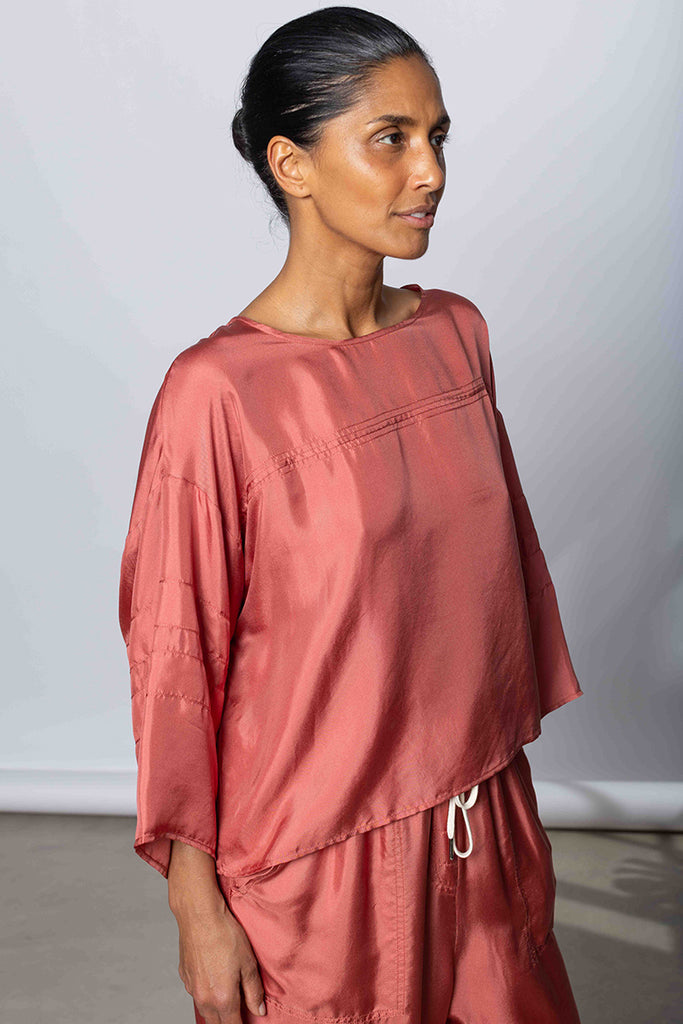 Silk Twill Baseball T-Shirt - Terracotta