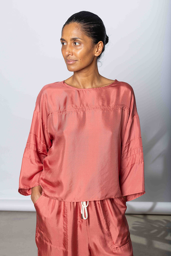 Silk Twill Baseball T-Shirt - Terracotta